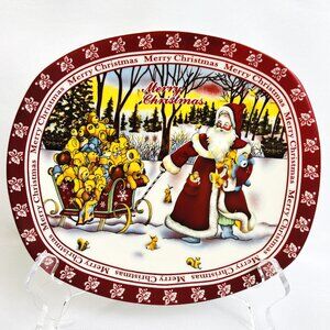 Santa Claus Vintage Ceramic Plate Merry Christmas Cookie Dish